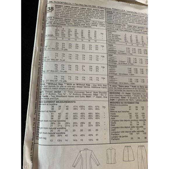 McCall's Misses Coat Vest Pants Skirt Sewing Pattern Sz 14 8538 - Uncut - Picture 7 of 9